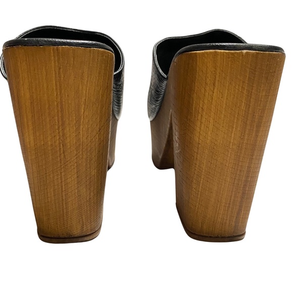 Christian Di Riccio Platform Slides, Wooden Soles, Black Leather Upper - Picture 4 of 12